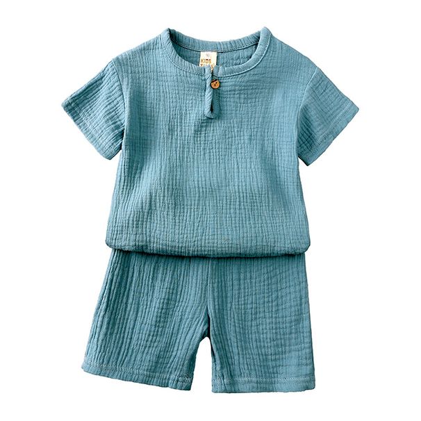 Toddler Boys Clothing Summer Simple Chinese Style Cotton And Linen Thin Breathable Suit Boys And Girls Short Sleeve Shorts Two Piece Set Loose_viptrois.com