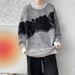 Men's Contrast Color Round Neck Sweater – Oversized Relaxed Fit Pullover (Black/White, Gray/Black, Gray/Blue, M-5XL)_viptrois.com