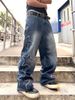 Unisex Style Embroidered Star Jeans Loose Fit Wide Leg Long Trousers Spring Autumn Unique Design Version_viptrois.com