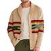 Loom European And American Foreign Trade Men's Clothing Autumn Winter New Striped Jacquard Cardigan Sweater Turn-down Collar_viptrois.com