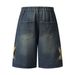 Men's Clothing Retro Denim Shorts With Star Patchwork Embroidery Loose Shorts_viptrois.com