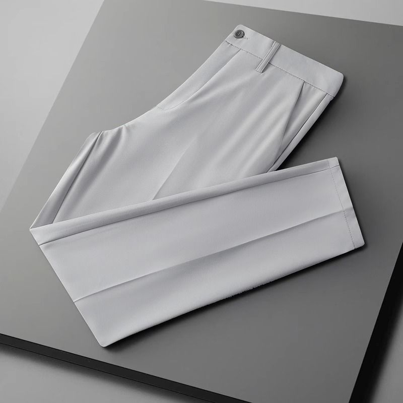 Men's Clothing Non Iron Solid Color Straight Nine Point Suit Pants For Men Versatile Loose Light Mature Style Casual Business Suit Pants_viptrois.com