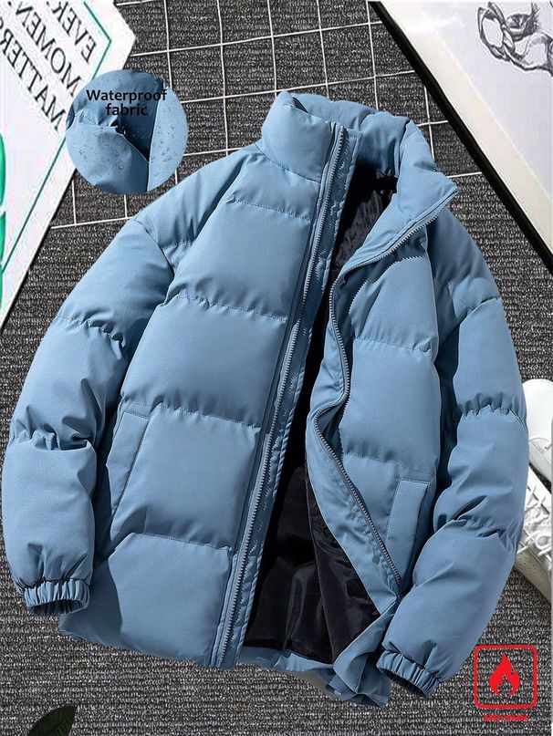 Men's Winter Casual Jacket - Lightweight Warm Padded Coat With Stand Collar, Relaxed Fit, Polyester Fill, Multiple Colors & Sizes_viptrois.com