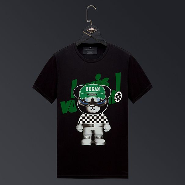 Men's Clothing Short Sleeved Men's Trendy Brand Trendy Printed Bear Music Boy Mercerized Cotton T Shirt Men's Spirited Guy Slim Fit Half Sleeved Men_viptrois.com