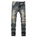Men's Clothing Jeans Men's Ripped Fashion Slim Trend Straight Men's Jeans(Belt Not Included)_viptrois.com
