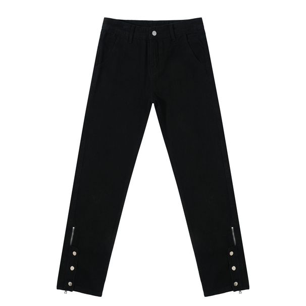 Button Zipper Split Jeans For Men American Style Trendy High Street Slim Straight Leg Tall Versatile Casual Long Pants_viptrois.com