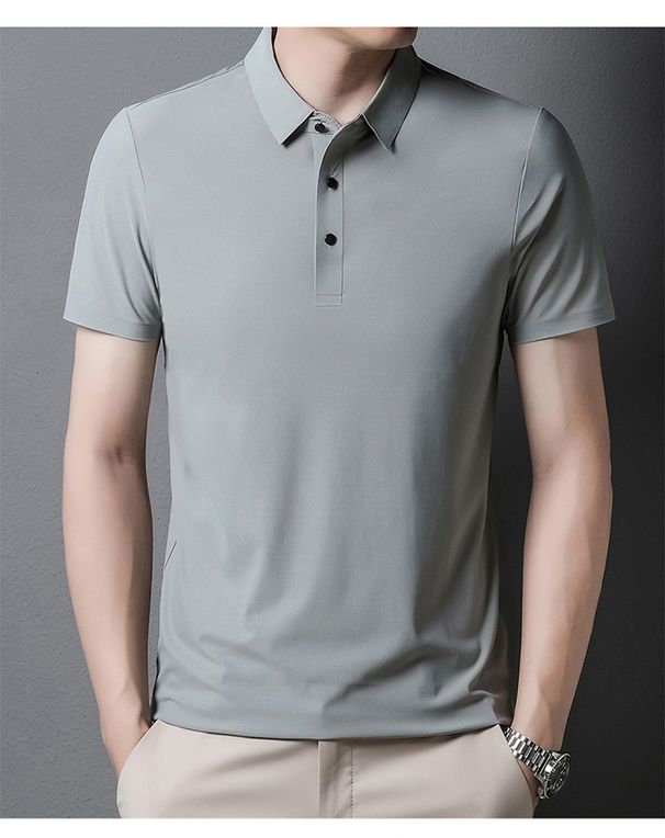 Short Sleeved Polo Shirt For Men In Summer, Thin Top, With A Lapel, Solid Color Ice Silk T-Shirt, Quick Drying Trendy_viptrois.com