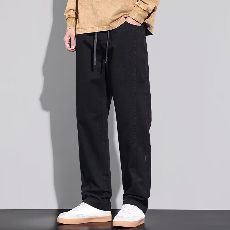 Men's Trendy Straight Leg Cargo Pants Spring/Autumn Fleece Lined Pure Cotton Loose Fit Casual Wide Leg Winter Style_viptrois.com