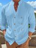 Men's Clothing Men's Large Size Double Breasted Shirt Home Leisure Stand Up Collar Shirt Cotton And Linen Long Sleeved Cardigan Jacket_viptrois.com