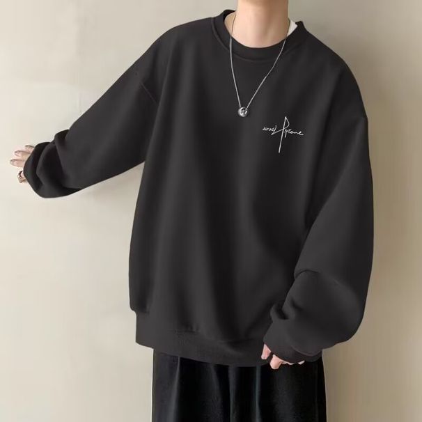 Men's Versatile Round Neck Sweatshirt – Minimalist Inner Wear & Casual Top (Black/White/Apricot/Dark Gray, Regular & Velvet Options, Sizes M-5XL)_viptrois.com