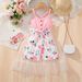 Mother & Kids INS Girls Fashion Mesh Splicing And Flower Full Print Jumpsuit Summer Dress_viptrois.com