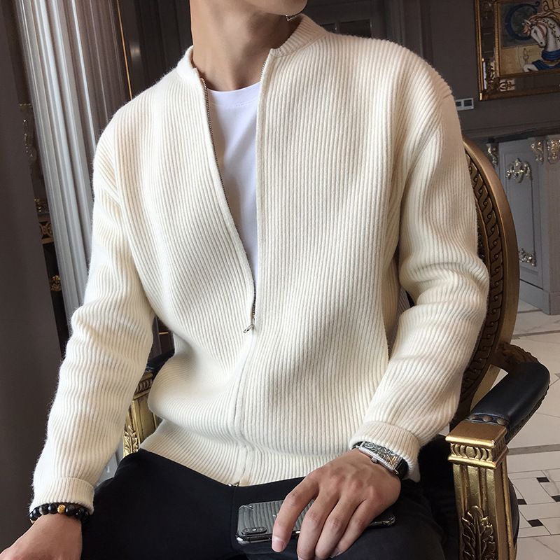 New Handsome Top V-neck Knitted Cardigan Coat Long Sleeve Over Thick Sweater_viptrois.com