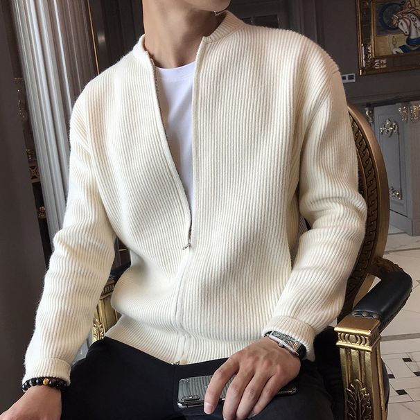 New Handsome Top V-neck Knitted Cardigan Coat Long Sleeve Over Thick Sweater_viptrois.com