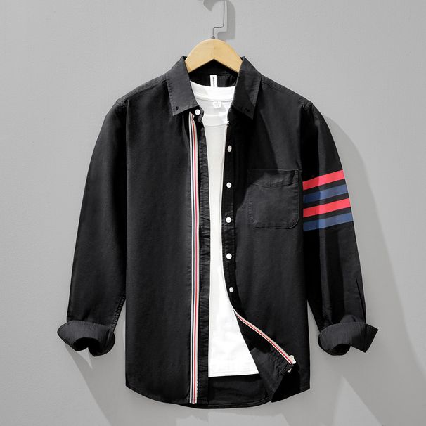Men's Clothing Long Sleeved Shirt Retro Color Matching Stripes Casual Handsome Shirt Jacket_viptrois.com