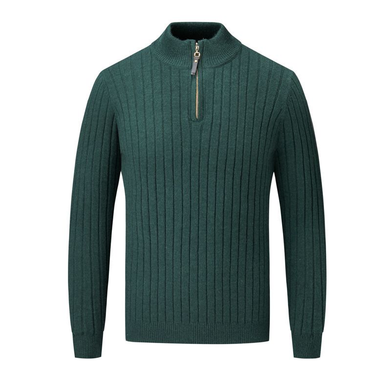 Men's Clothing Cable Knit Zip-Neck Sweater - Casual Pullover For Autumn & Winter | Slim Fit, V-Neck, Long Sleeve | Machine Washable Polyester-Cotton_viptrois.com