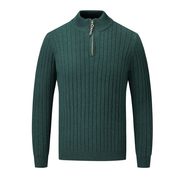 Men's Clothing Cable Knit Zip-Neck Sweater - Casual Pullover For Autumn & Winter | Slim Fit, V-Neck, Long Sleeve | Machine Washable Polyester-Cotton_viptrois.com