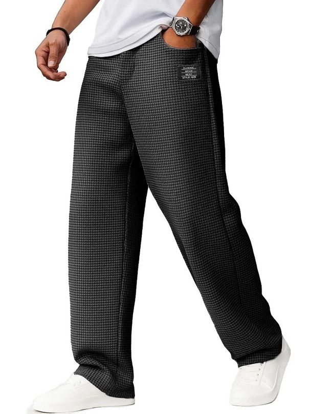 Men's Waffle Knit Casual Pants With Letter Logo - Straight Leg Comfort Fit For Autumn Winter - Multiple Colors & Sizes_viptrois.com