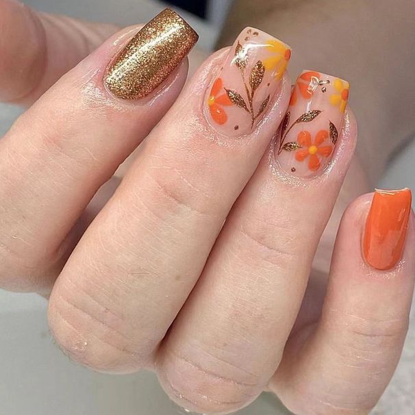 Short square armor bright face Europe and the United States cross-border foreign trade autumn and winter deciduous flowers glitter orange wearable arm_viptrois.com
