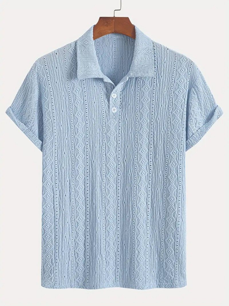 Men's Knitted Polo Shirt Breathable Short Sleeves With Hollow Details Light And Casual Top_viptrois.com