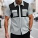 Men's Clothing European And American Summer New Men's Hot Selling Waffle Lapel Four Breasted Double Pocket Color Matching Casual Short Sleeved Shirt_viptrois.com