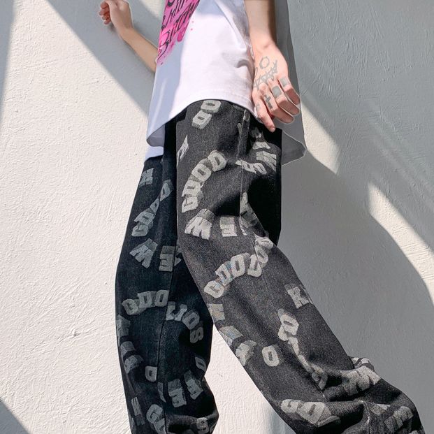 Men's Clothing Dark Vibe Style High Street Pants Men's Loose Straight Street Oversize Wide Leg Mopping Jeans_viptrois.com