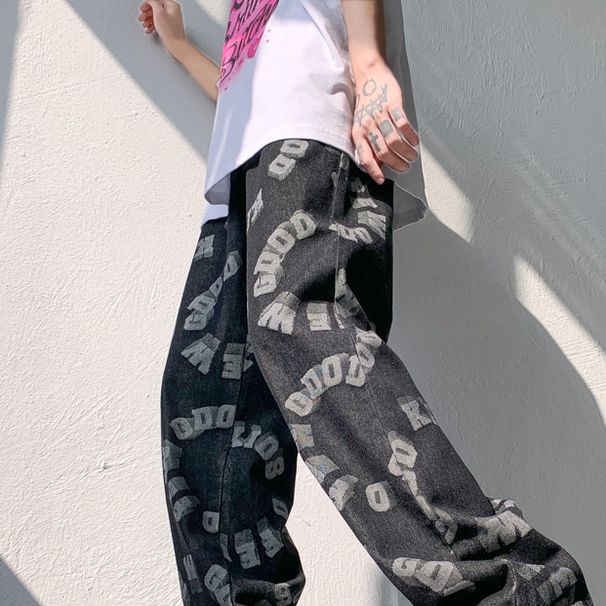 Men's Clothing Dark Vibe Style High Street Pants Men's Loose Straight Street Oversize Wide Leg Mopping Jeans_viptrois.com