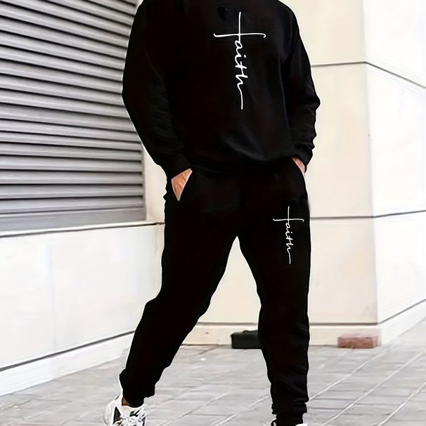 Men's Autumn And Winter Casual Warm King Print Loose Thick Velvet Round Neck Sports Shirt+sports Pants Set_viptrois.com