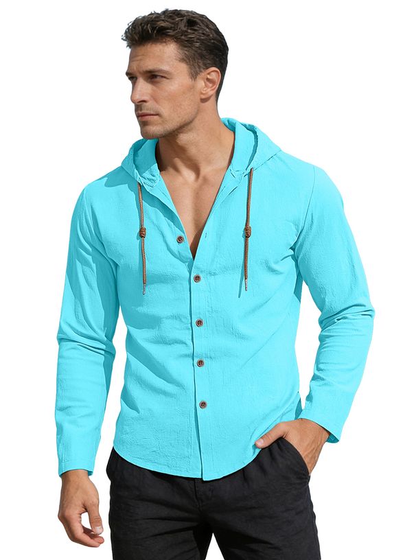 2026 European-style Men's Simple Cotton Casual Loose Breathable Long-sleeved Solid-color Hooded Shirt_viptrois.com