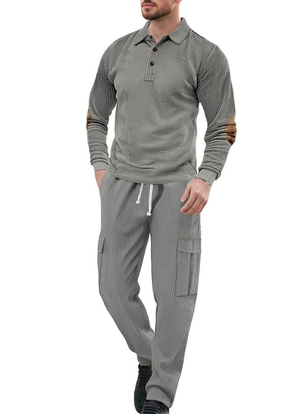 Men's Clothing Foreign Trade European And American Casual Sports Lapel Long Sleeved Two Piece Suit Men's Loose Solid Color Workwear Suit_viptrois.com