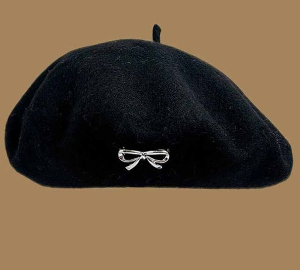 Beret With Bowknot For Women Sweet Versatile Elegant Fashionable Artist Hat Trendy Early Autumn Outfit Solid Color_viptrois.com