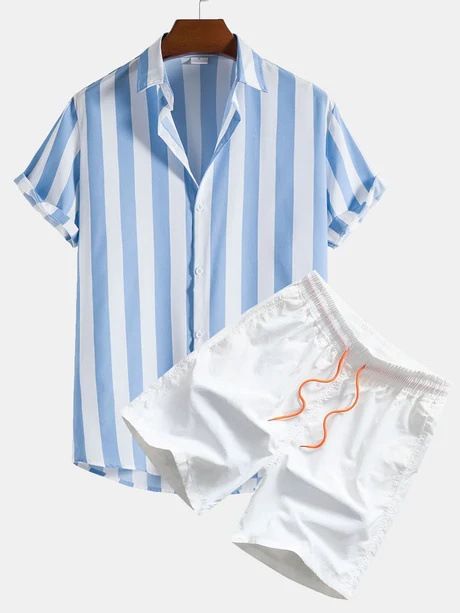 Men's Casual Loose Short Sleeved Shirt Shorts Hawaiian Suit Summer Hot Selling 3D Printing_viptrois.com