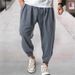 Men's Clothing Men's New Striped Elastic Waist Loose Casual Versatile Cuffed Trousers_viptrois.com