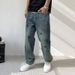 Men's Clothing Heavy Embroidery Straight Pants Washed Jeans Men's High Street Fashion Retro Loose Casual Mopping Trousers_viptrois.com