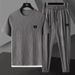 Summer Plus-size High-end Casual Sportswear Men's Ice Silk Breathable Elastic Quick-drying Ultra-thin Short-sleeved Two-piece Set_viptrois.com