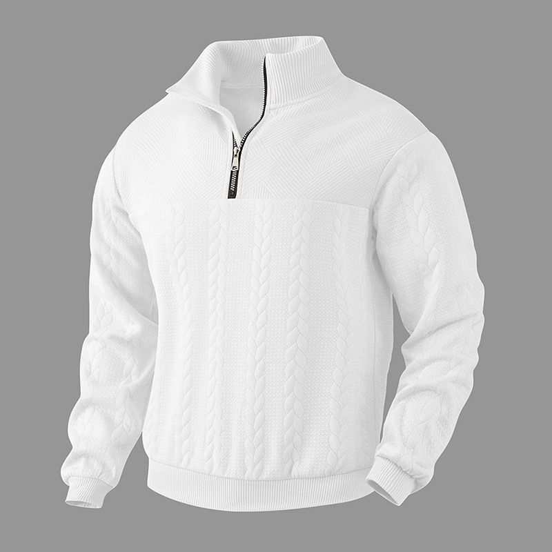 Retro Casual Stand-up Collar Zipper Pullover Loose Knitted Heavyweight Patchwork Jacquard Autumn And Winter Long-sleeved Sweatshirt_viptrois.com