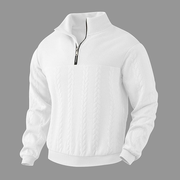 Retro Casual Stand-up Collar Zipper Pullover Loose Knitted Heavyweight Patchwork Jacquard Autumn And Winter Long-sleeved Sweatshirt_viptrois.com
