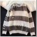 Streetwear Chunky Knit Sweater – Unisex Oversized Color-Block Pullover With Textured Stripe Design (M-XXL, Winter Fashion, Soft Fleece-Like Fabric)_viptrois.com