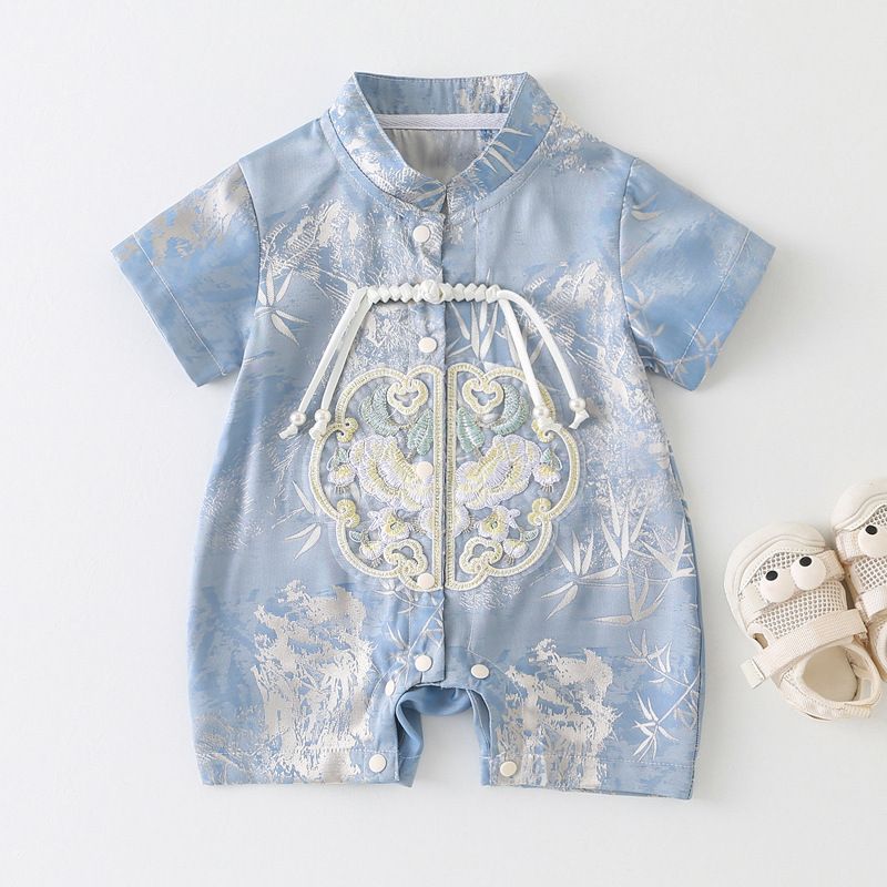 Full Month Baby Summer Short Sleeved Romper Baby Clothes 100 Day Stylish Jumpsuit Chinese Style Outing Summer Clothes Crawling Clothes_viptrois.com