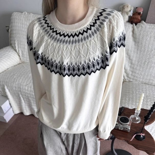 Pure American Retro Fair Isle Jacquard For Men Old Money Autumn High Intelligence College Lazy Style Soft Christmas Couple_viptrois.com