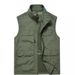 Men's Stand Collar Vest – Quick-Dry, Multi-Pocket Design, Plus Size, Solid Colors For Casual & Outdoor Wear_viptrois.com