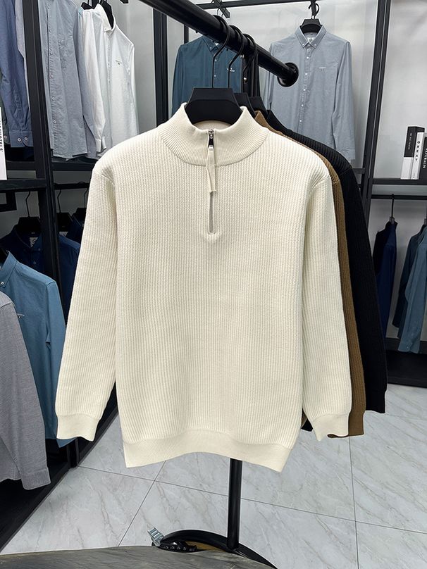 Men’s Half-Zip Stand Collar Knit Sweater – Trendy Casual Pullover For Autumn & Winter, Classic Layering Piece_viptrois.com