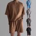 Men's Clothing Summer Fashion Casual Sports Suit Short Sleeved Shorts Comfortable Quick Drying Solid Color Embroidery Suit Two Pieces_viptrois.com
