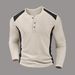 Men's Waffle-Knit Henley Shirt – Long Sleeve Thermal Pullover With Button Placket (S-XXXL, Earth Tones & Neutrals, Breathable Polyester Blend)_viptrois.com