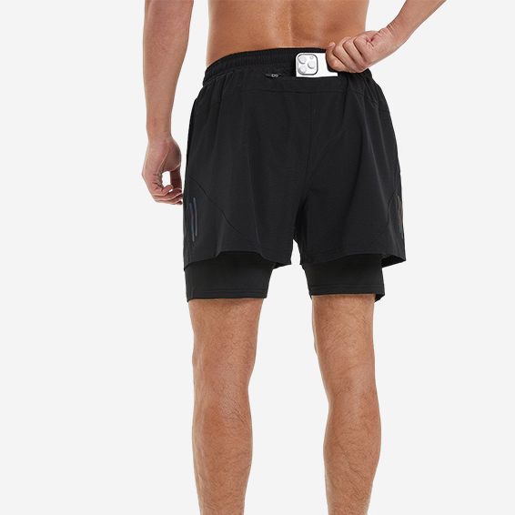 Men's Clothing Men's Fitness Shorts Woven Sports Elastic Running Quick Drying Loose Breathable Double Layer Shorts_viptrois.com