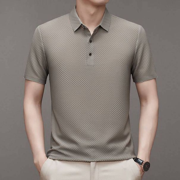 Men's Clothing Summer Ice Silk Quick Drying Polo Shirt Men's Jacquard Lapel Short Sleeved T Shirt High End Casual Men's Drape Top_viptrois.com