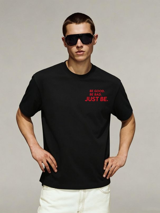 American High Street Style Oversized Red-Black Contrast Slogan Printed T-Shirt Men's Trendy Short Sleeve Top_viptrois.com