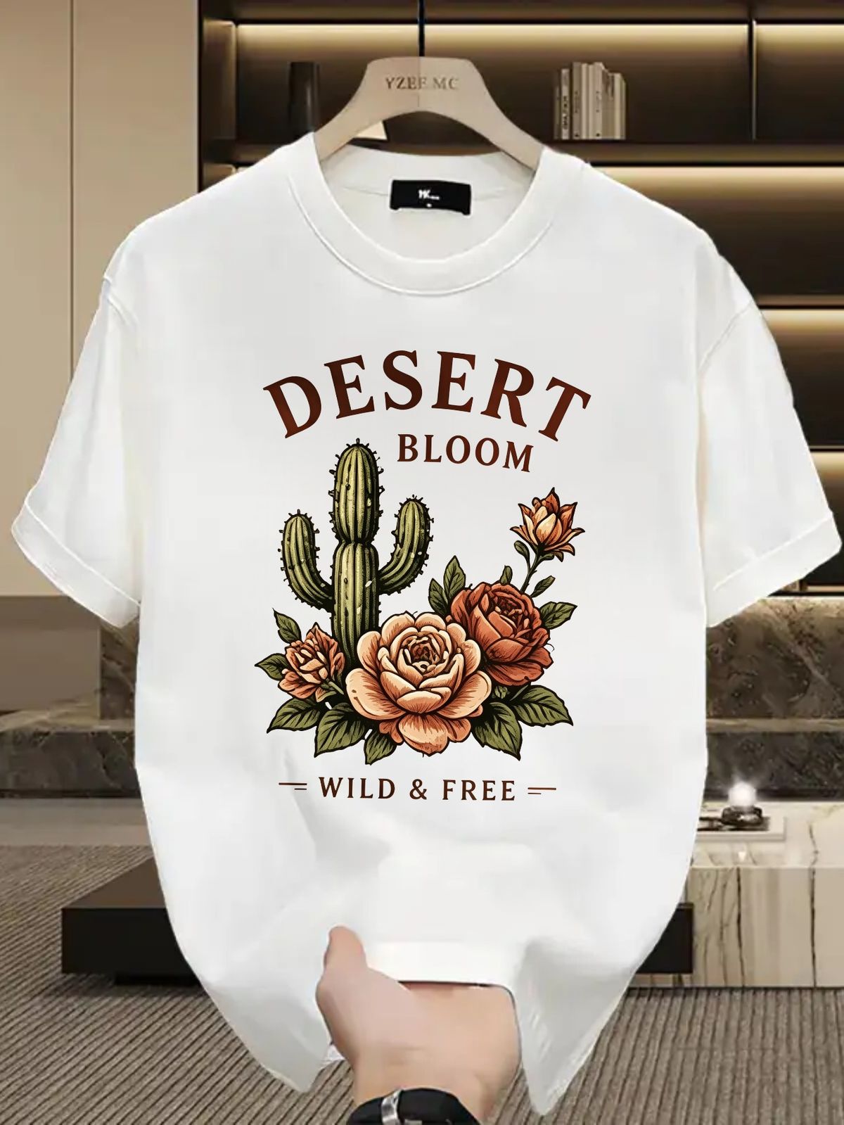 Desert Cactus Rose Graphic Oversized 100% Cotton T-Shirt Men's Casual Streetwear Tee_viptrois.com