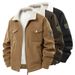 Men's Corduroy Jacket With Fleece Lining - Winter Workwear Coat, Thickened Polyester Utility Outerwear For Casual & Street Style (Black/Brown/Khaki)_viptrois.com