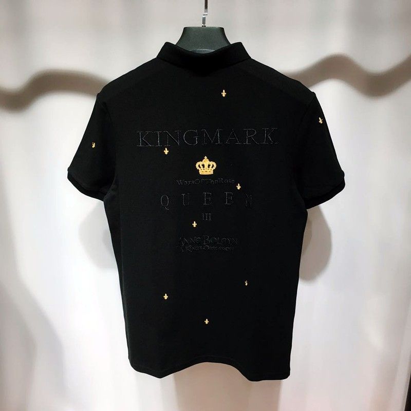 Men's Clothing Fashion Trend Men's Summer New Business Casual Polo Shirt Short Sleeve Lapel Fashionable Gold Embroidery POLO Shirt_viptrois.com