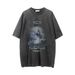 Men’s Clothing Print Short Sleeved Washed Distressed T Shirt For Men Hip Hop Street Trend Loose Five Point Sleeve T Shirt Top_viptrois.com